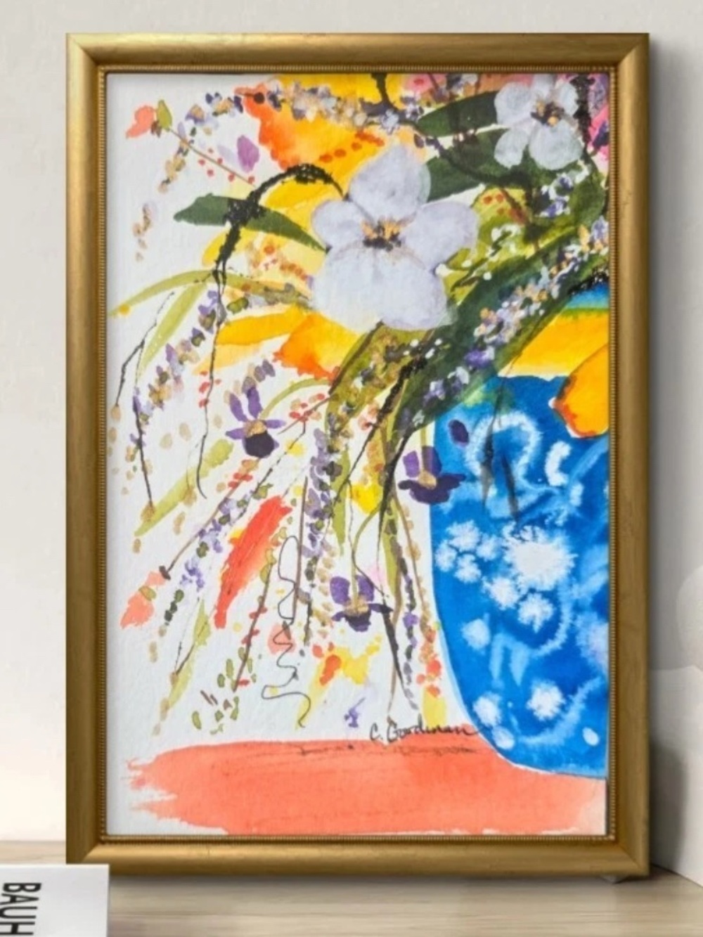 Floral Watercolor Painting with Blue Vase
5x7 inches